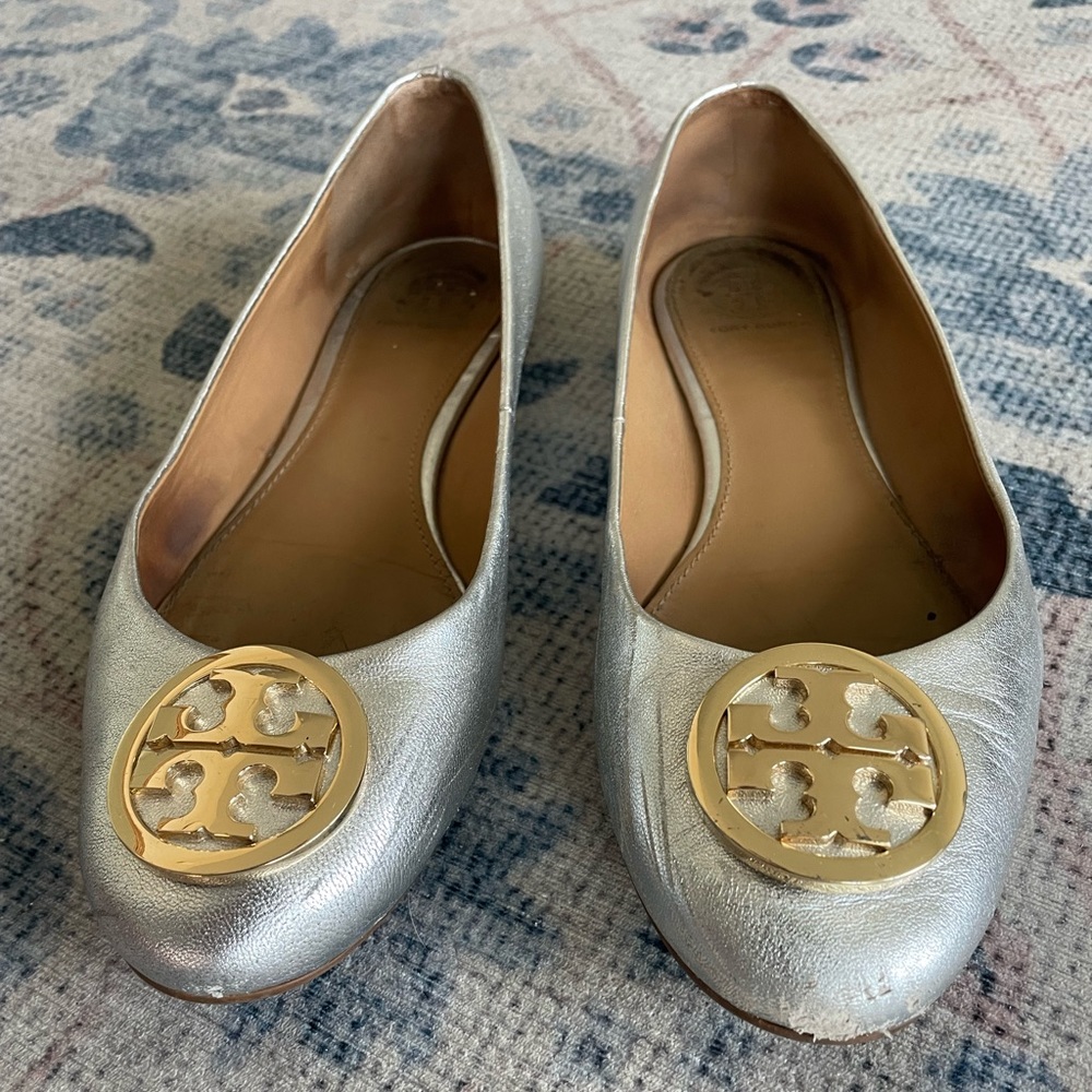 Tory Burch Silver Ballet Flats